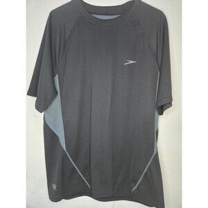 Speedo Swim Shirt Mens Large Black Gray UV Block the Burn Rash Guard Quick Dry
